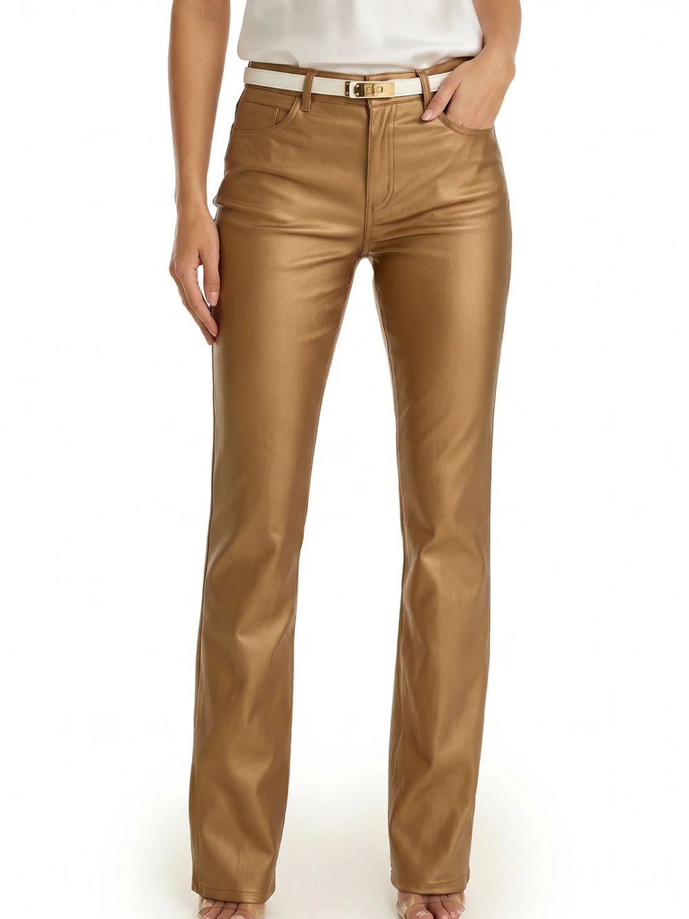 Noli Metallic Gold Flare Jeans